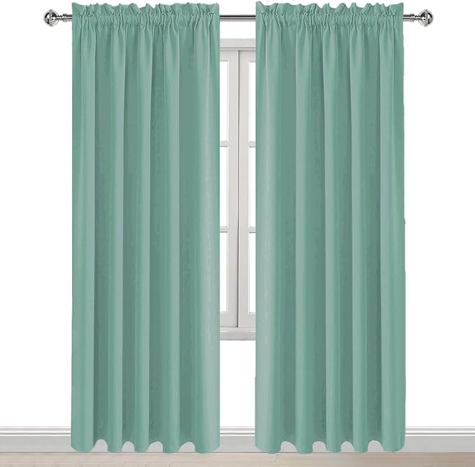 DWCN Blackout Curtains for Living Room Thermal Insulated, Energy Saving & Noise Reducing Bedroom Curtains, Sage Green, W 60x L 84 Inch, Set of 2 Rod Pocket Curtain Panels