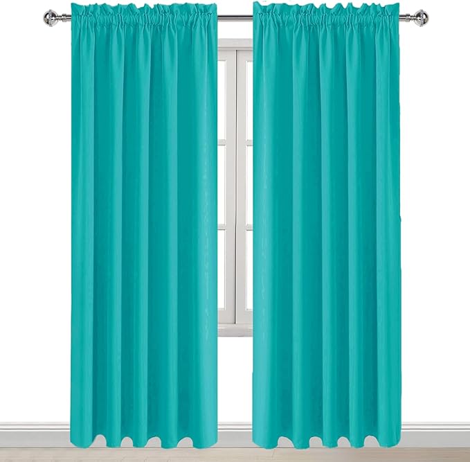 DWCN Blackout Curtains for Living Room Thermal Insulated, Energy Saving & Noise Reducing Bedroom Curtains, Peacock Blue, W 60x L 84 Inch, Set of 2 Rod Pocket Curtain Panels