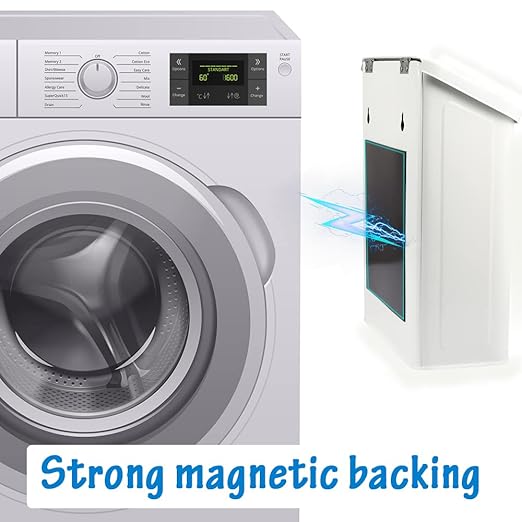 Picowe Magnetic Laundry Storage, Large Metal Lint Holder Bin with Lid for Laundry Room, Space-Saving Trash Container Hanging on Dryer, Washer or Wall Mount Trash Bin (White)