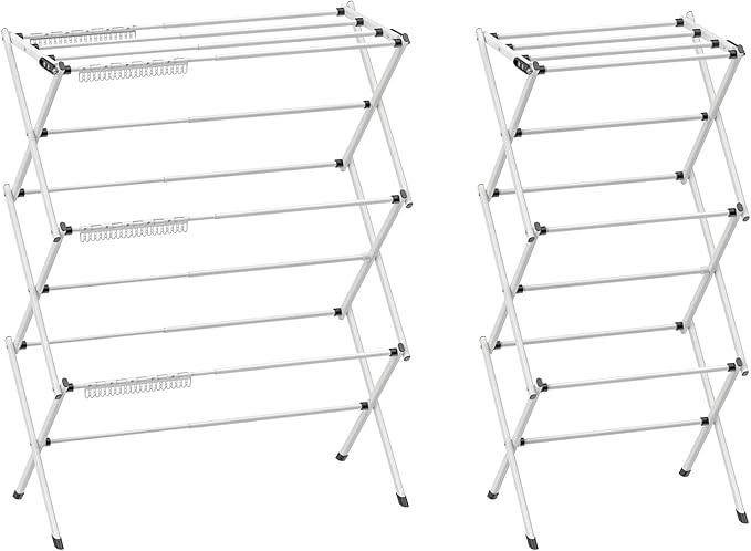3 Tier Clothes Drying Rack,Foldable & Portable Clothing Drying Rack,Space-Saving Design, Indoor & Outdoor Laundry Rack for Drying Clothes,Metal Dryer Rack-White+Black