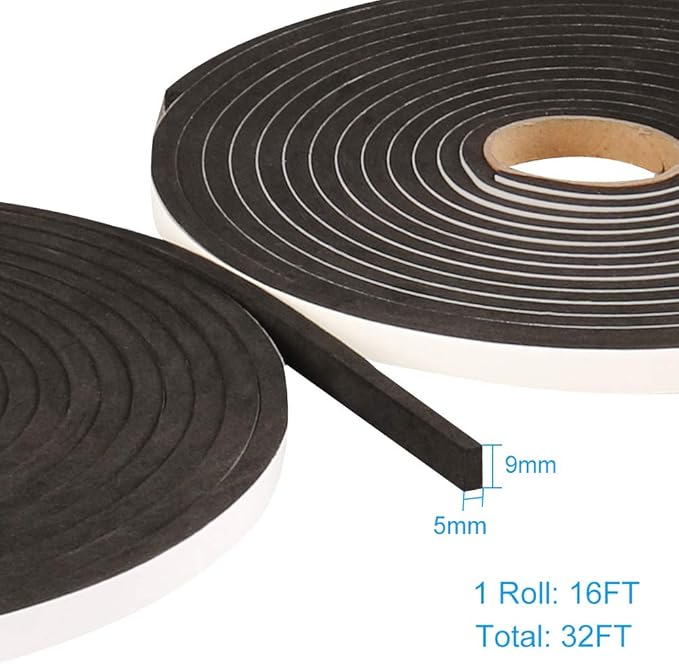 2 Rolls Foam Seal Tape for Door Window Insulation, Soundproof and Shockproof Foam Adhensive Strip, 3/8"Wx3/16"T Single Sided Foam Tape, Cold Air and Draft Closed Cell Seal Strip,Total 32FT