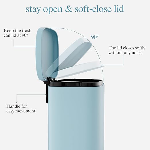 AthLike Trash Can, Stainless Steel Kitchen Garbage Can, Step Waste Bin with Hinged Lid and Removable Inner Bucket, Soft-Close, Dustbin for Bathroom Bedroom Living Room Home (Tide Pool Blue, 8 Gal)