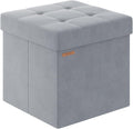 Folding Storage Ottoman, Velvet Storage Bench, Footrest, Footstool, for Living Room, Bedroom and Office,15 x 15 x 15 Inches, 300 kg Load Capacity, Dove Gray UASND04G