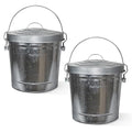 Plexon 6 Gallon Small Metal Trash Can with Locking Lid Galvanized Metal Bucket with Lid for Poultry Feed Bird Seed Storage Ash Outdoor Garbage Trash Bin 2 Pack