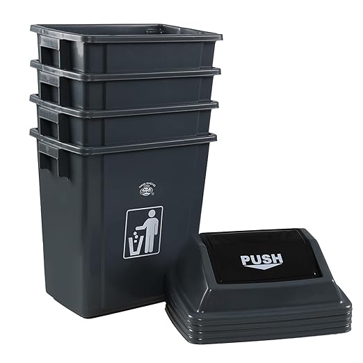 Morcte 6 Gallon Small Kitchen Trash Can with Swing Top, 4 Pack Plastic Waste Basket with Swing Lid, Gray
