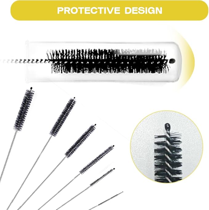 Straw Cleaner Brush Set,6 Piece Long Drinking Straws Cleaning Brush Pipe Tube Tiny Brushes 10-inch,Black