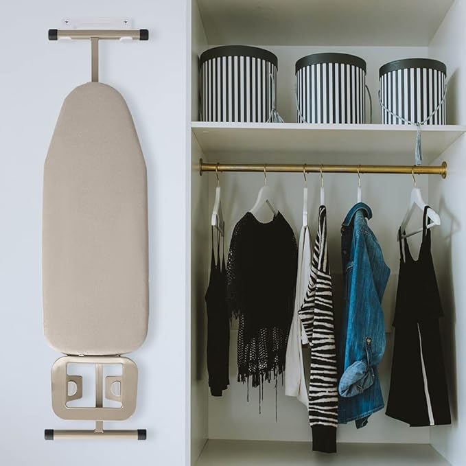 Ironing Board Hanger Wall Mount Ironing Board Holder Organizer Wall Rack for Laundry Rooms Storage Rack Hanging Shelf Hanger (White with EVA pad)