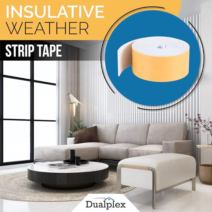 High Density Foam Weather Stripping Door Seal Strip Insulation Tape Roll for Insulating Door Frame, Window, Air Conditioner | Self Adhesive Sealing Weatherstrip (2 in x 1/8 in x 10 Ft, White)