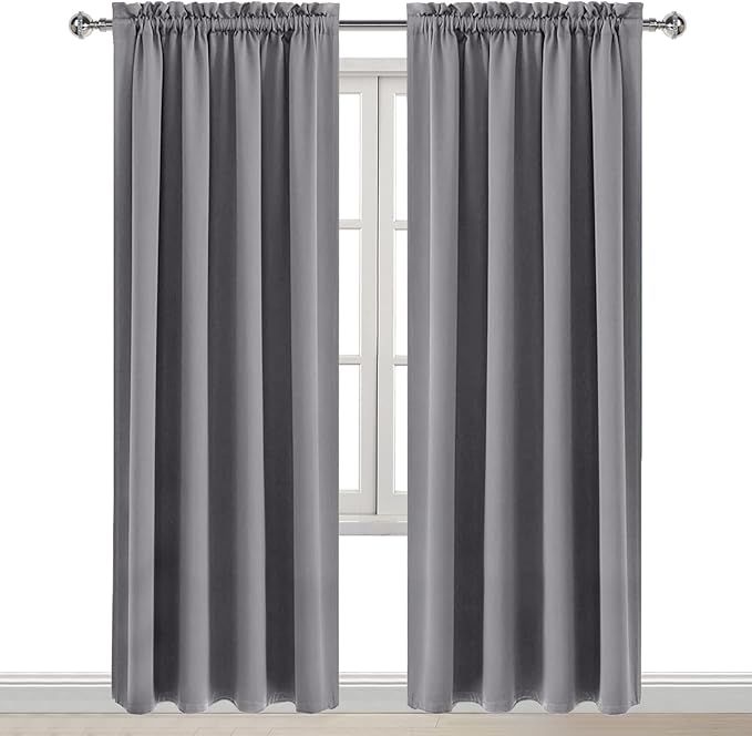 DWCN Blackout Curtains Room Darkening Thermal Insulated Bedroom Curtains Window Curtain Panels, 52 x 84 inches Long, Set of 2 Grey Rod Pocket Drapes