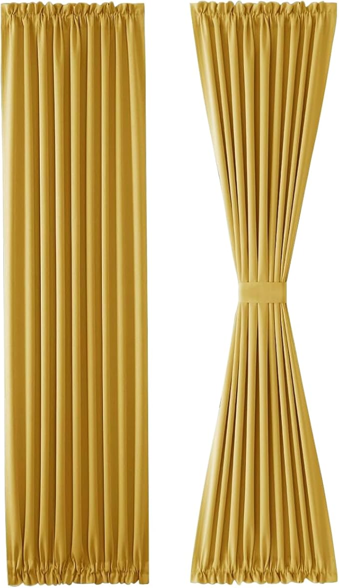 DWCN French Door Curtain - Rod Pocket Thermal Blackout Panel for Doors With Glass Window, Kitchen and Patio - Privacy, 36 X 72 Inches Long, 1 Panel With Tieback, Yellow