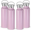 Neihepal 20 oz Insulated Water Bottles Bulk 4 Pack,Stainless Steel Double Wall Sport Bottle with Lid of Handle,Metal Reusable Thermoses Flask with Cup Cap for School,Hikers,Gift (Pink,Set of 4)