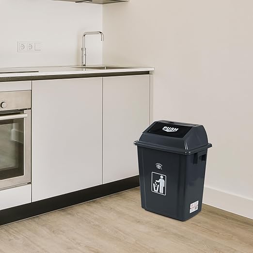 6 Gallon Plastic Swing Lid Garbage Can, Office Trash Can with Swing Top Lid, 4-Pack