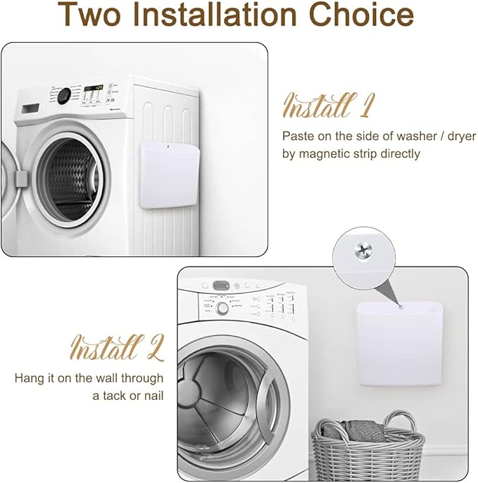 Picowe Magnetic Laundry Storage, 2 Pack Lint Holder Bin for Laundry Room, Space-Saving Trash Container Hanging on Dryer, Washer or Wall Mount Trash Bin (Gray White)