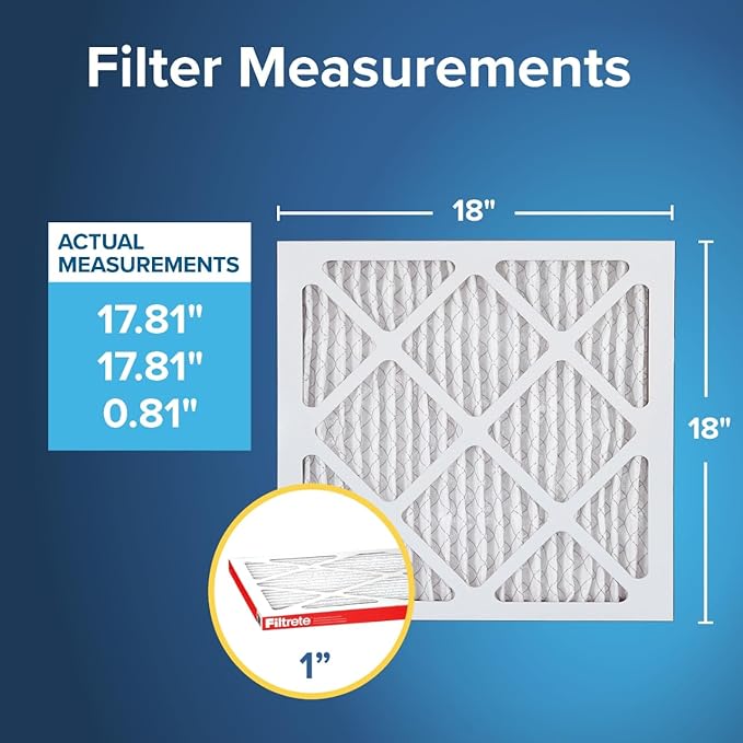 Filtrete 18x18x1 AC Furnace Air Filter, MERV 11, MPR 1000, Micro Allergen Defense, 3-Month Pleated 1-Inch Electrostatic Air Cleaning Filter, 6 Pack (Actual Size 17.81x17.81x0.81 in)