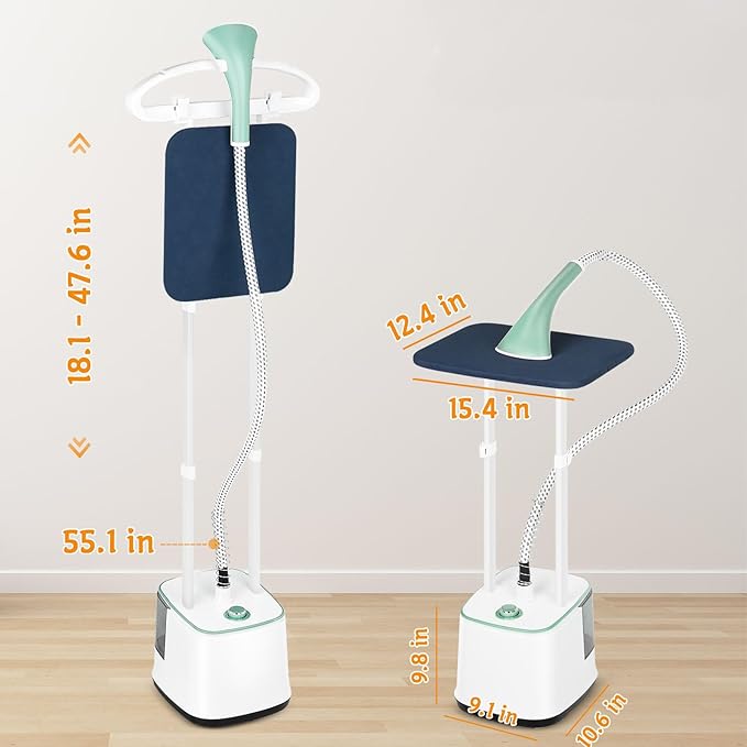 Standing Garment Steamer, 2000W Powerful Steamer for Clothes, 10 Steam Levels, 2.7L Water Tank for 90 Mins Continuous Steaming, Home Commercial Use (Pearl Green)