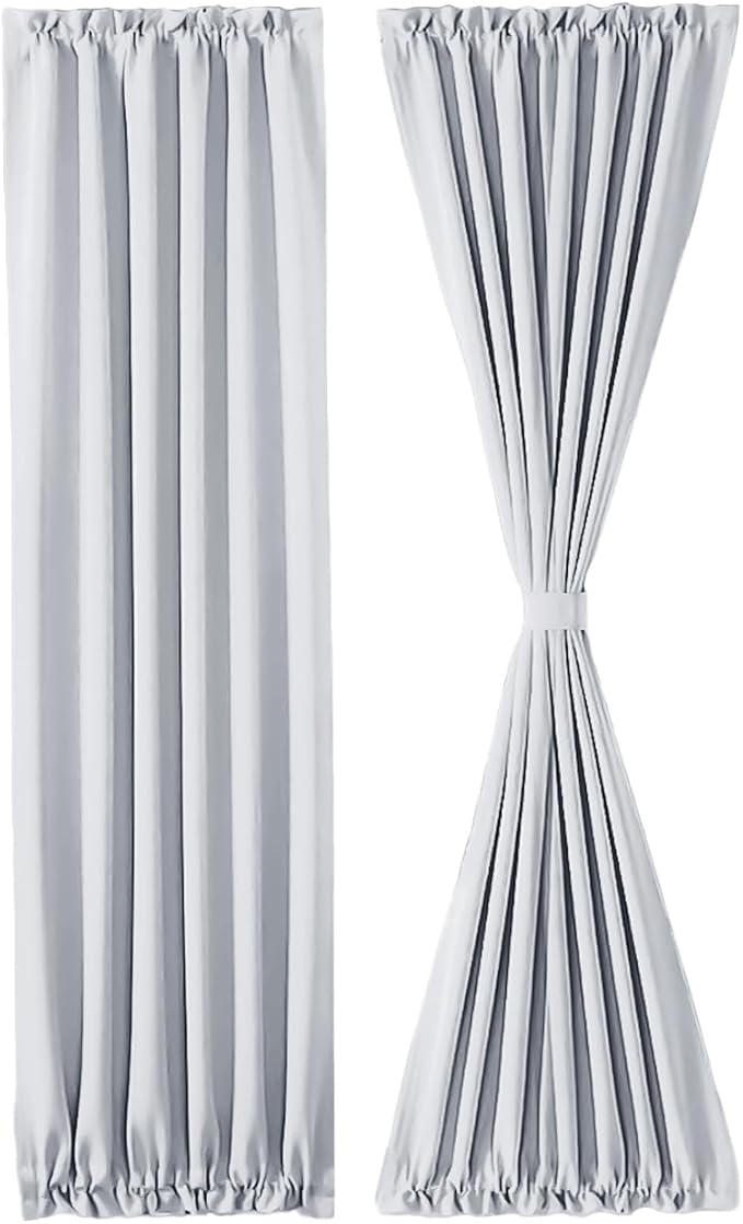 DWCN French Door Curtains – Rod Pocket Thermal Curtain for Doors with Glass Window, Kitchen and Patio Doors for Privacy, 25 X 80 Inches Long, 1 Curtain Panel with Tieback, Greyish White