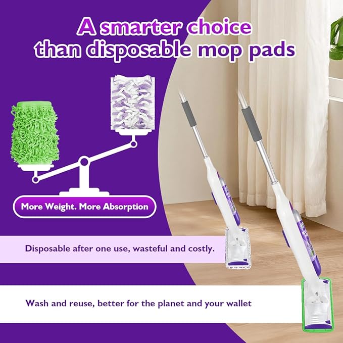 Reusable Mop Pads for Swiffer PowerMop, 8 Pack Microfiber Mop Pad Refill with Scrubber Strips for 13''-15'' SprayMop, Washable Mop Pads Use for Most Floor Types, Designed for Pets - Green