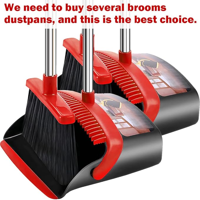 2-Pack is More economical，Broom and Dustpan， with 52" Long Handle, Dustpan Teeth with self-Cleaning Function, Indoor and Outdoor Sweeping, Perfect for Home Office