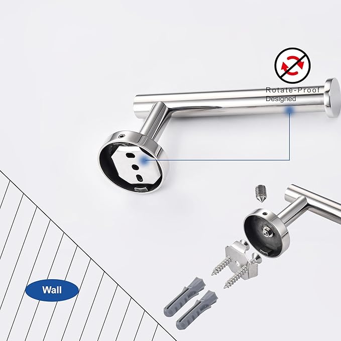 TASTOS Polished Chrome Toilet Paper Holder SUS304 Stainless Steel, Modern Round Tissue Roll Holders Wall Mount, Toilet Paper Roll Dispenser Bathroom 5 inch TP Holder for Kitchen Washroom