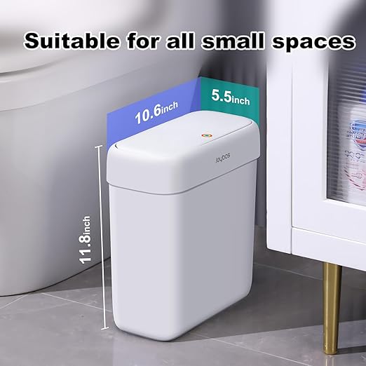 JOYBOS Bathroom Trash Can with Lid,3 Gallon Small Garbage Can with Press Top Lid,10L Dogproof Slim Plastic Narrow Trash Bin for Toilet, Office, Bedroom, Living Room, Grey