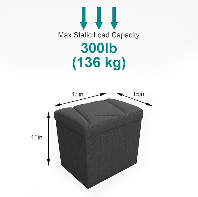Folding Storage Ottoman Bench, 15 Inches End of Bed Bench, Folding Ottoman Storage for Bedroom, Entryway and Living Room, 15"x15"x15",Dark Gray