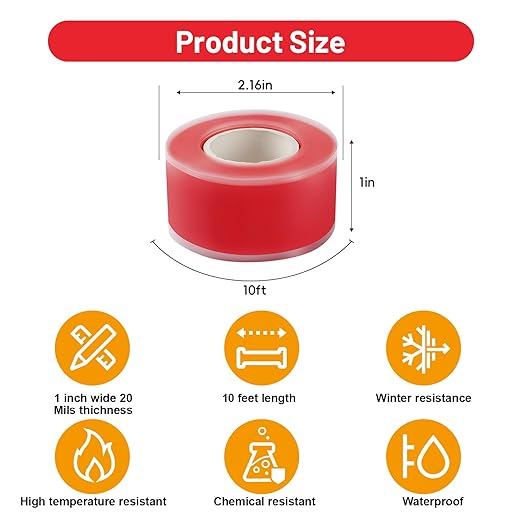Self Fusing Silicone Tape 4 Rolls 1 in x 10' Red Waterproof Rescue Tape Rubber Leak Silicone Self-amalgamating Tape for Plumbing, Sealing Pipes, Hose Repair, Outdoor Coax and Tool Fixation