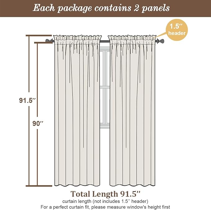Chyhomenyc Sheer Taupe Curtains 90 inches Long 2 Panels, Light Filtering Soft Airy Solid Elegant Voile Window Treatment Drapes for Bedroom Living Room Wedding Party Decor, 42 Wx90 L Inches