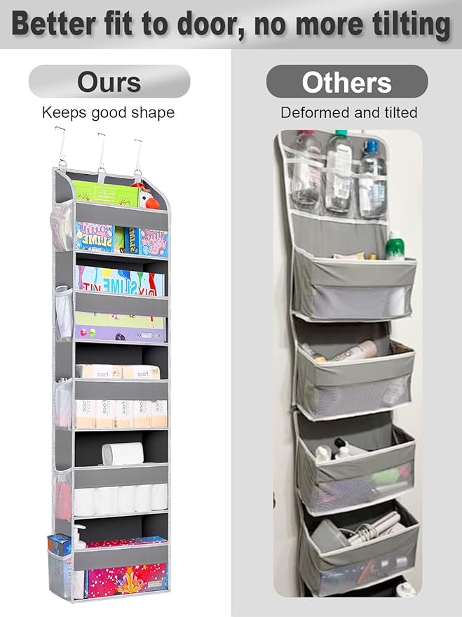 2 Pack Over The Door Storage Organizer with 5 Pockets 10 Mesh Side Pockets, 44 lbs Weight Capacity Door Hanging Organizers and Storage for Bedroom,Bathroom,Nursery,Pantry,Dorm(Light Gray)