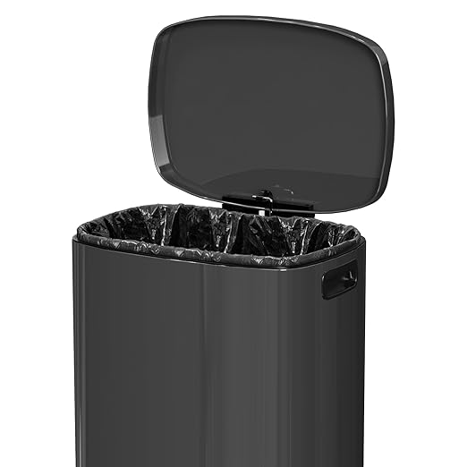 13 Gallon Trash Can with Lid, 50L Fingerprint Proof Stainless Steel Kitchen Trash Can with Removable Inner Bucket and Lid Soft Close, Pedal Rubbish Bin for Home Office, Titanium Black
