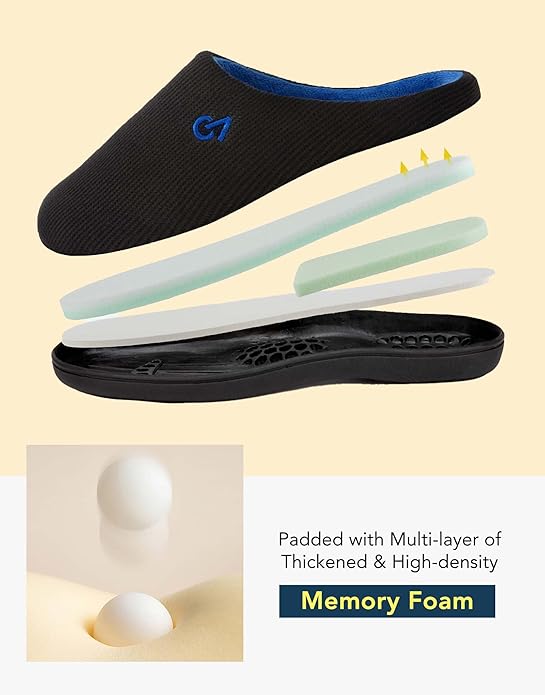 VeraCosy Men's Two-Tone Memory Foam House Slippers Indoor Outdoor Durable Rubber Sole