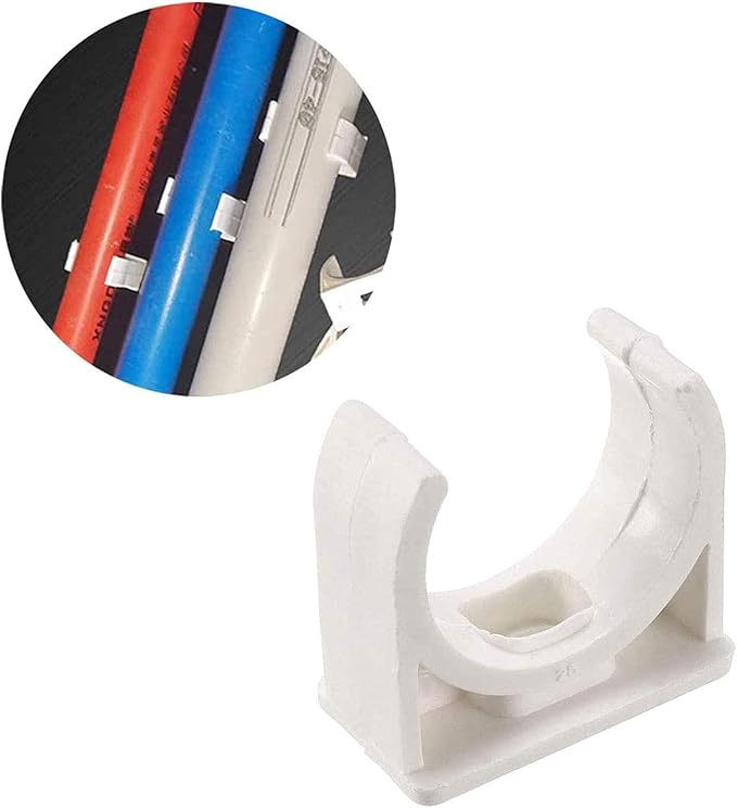 BVO 100 Pcs U-Shaped PVC Water 25mm Pipe Clamps, White, Suitable for 25mm/1inch Pipes, High Strength, Long Service Life
