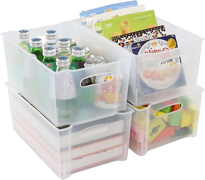 4-Pack Open Storage Organizing Bins, Matte Transparent Plastic Organizer Bins