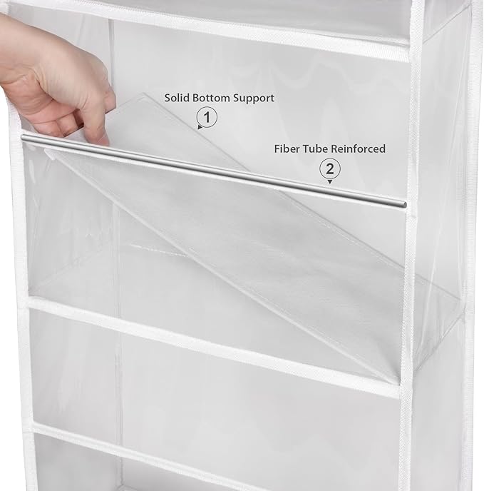 Univivi 5-Shelf Fabric Door Storage Over Door Hanging Organizer with 5 Clear Plastic Pockets & 2 Big Metal Hooks Nursery Closet Cabinet Wall Mount Hanging Storage Organizers for Baby Nursery