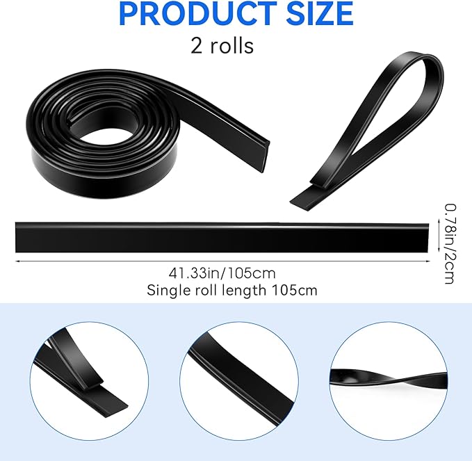 2 Roll Rubber Squeegee Replacement Blades, 41 Inch Squeegee Blade Silicone Squeegee Rubber Replacement Black Squeegee Scrubber Squeegee Refill Blades Head for Windows, Glass Cleaning, Shower Doors