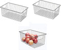 16inch Freezer Wire Storage Organizer Baskets, Household Refrigerator Bins with Built-in Handles for Cabinet, Pantry, Closet, Bedroom