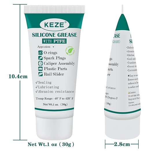 KEZE Silicone Grease Tube PTFE Synthetic Lubricant Sliding Door Grease Automotive Lubrication RV Toilet Seal Lubricant for Plumbing Faucet O Rings Plastic Parts Rubber Seal 1 oz 4-Tube