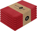 Native Fab Cotton Kitchen Towel with Hanging Loop 16x26 inches, 6-Pack, Waffle Weave Kitchen Towels for Cleaning Drying, Washcloths Soft & Absorbent Cloth Rags, Bar Towel, Dish Cloth, Red