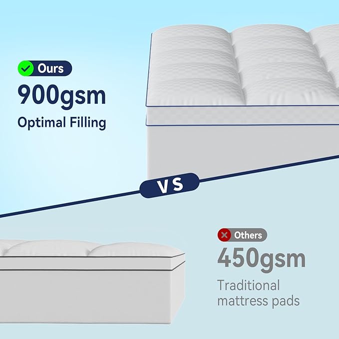 Extra Thick Queen Mattress Topper Pillowtop Mattress Pad Cover Cooling and Plush with 8-21 Inch Deep Pocket 3D Snow Down Alternative Fill