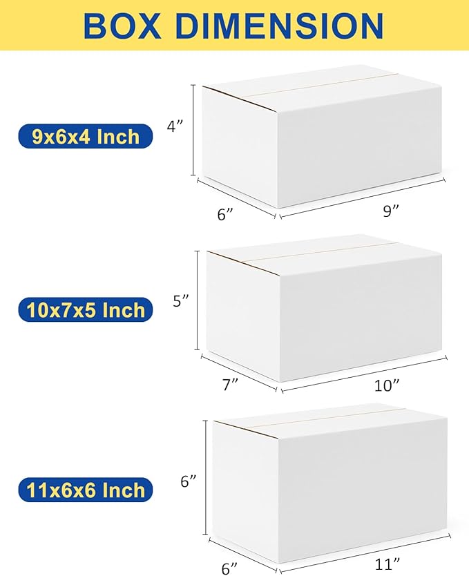 Assorted-Sizes-Shipping-Boxes-45-Pack: 9x6x4 & 10x7x5 & 11x6x6 Small-Shipping-Boxes-Mailers, White Corrugated-Cardboard-Boxes-for-Packing-Small-Business Mailing