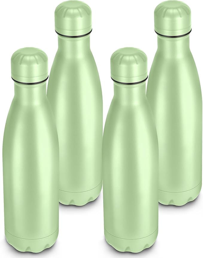 17oz Cola-Bottle Shaped Stainless Steel Leak-proof Water Bottle,Double Wall Vacuum Insulated Metal,Travel Mug For Sports Indoors & Outdoors,BPA-Free School Kids Flasks,Green(4Pack)