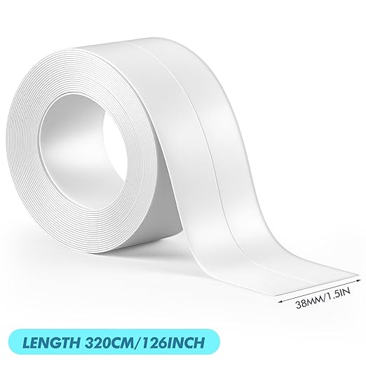 Maitys White Caulk Tape Waterproof Self Adhesive 12 Roll White Caulking Sealant Strips Bathroom Shower Tapes for Toilet Kitchen Countertop Corners Surfaces Sink Bathtub Floor Wall Edge (1.5" x 10.5ft)