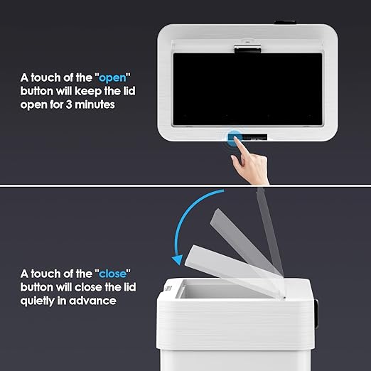 TLSUNNY 13.2 Gallon Motion Sensor Trash Can,Touchless Automatic Garbage Can,Brushed Stainless Steel Smart Bin,with Bag Holder,Soft Close Lid,for Kitchen,Office,RV,Bedroom,Living Room (White, 50L)
