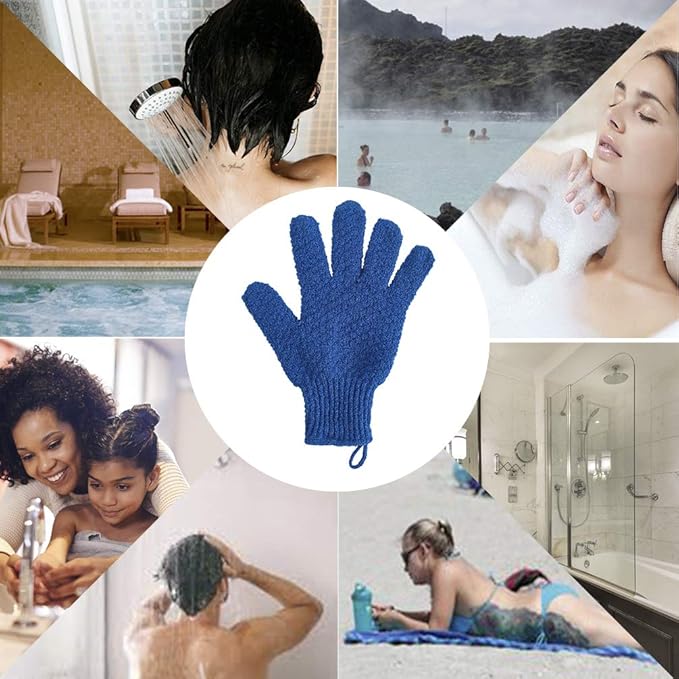 Bath Exfoliating Gloves Scrub - 4 pcs (2 Pair) Lengthened and Large Exfoliating Scrubbing Gloves for Shower, Spa, Massage - Scrub Exfoliating Mitts for Body, Face, Hand and Foot（Blue and Pink）