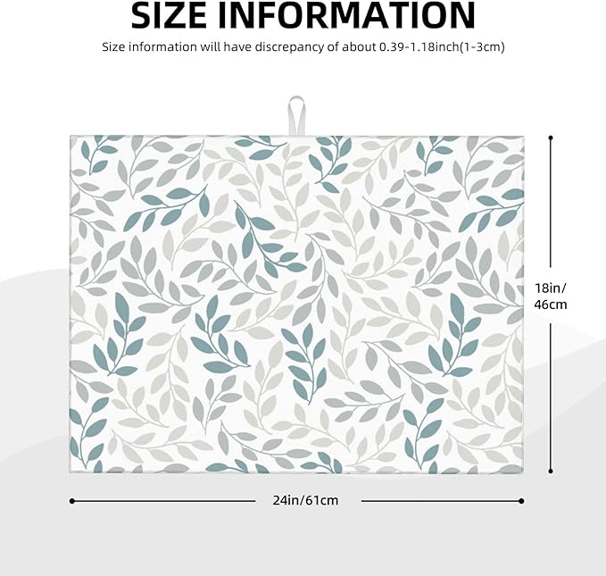 Grey And Blue Leaves Branches Microfiber Absorbent Reversible Dish Drying Mat For Kitchen Counter Xl Large Pad 18 X 24 Inch