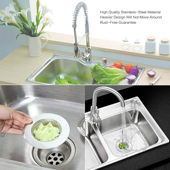 Shower Drain(4 Pack), Bathtub Drain Cover, Sink Tub Drain Stopper, Sink Strainer for Kitchen and Bathroom, Hair Stopper for Bathtub Drain Cover Size from 1.5'' to 4.45''. (Silver-Round Hole)