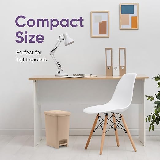 Superio Slim Step On Trash Can, Beige Waste Bin with Foot Pedal Lid 26 Liter, Kitchen, Under Desk, Office, Bedroom, Bathroom (2, 2.5 Gallon)