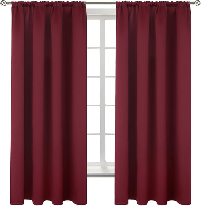 BGment Burgundy Blackout Curtains 63Inches Long for Bedroom - Wine Red Thermal Insulated Window Treatments with Rod Pocket Room Darkening for Christmas Living Room, 52 x 63 Inch, 2 Panels