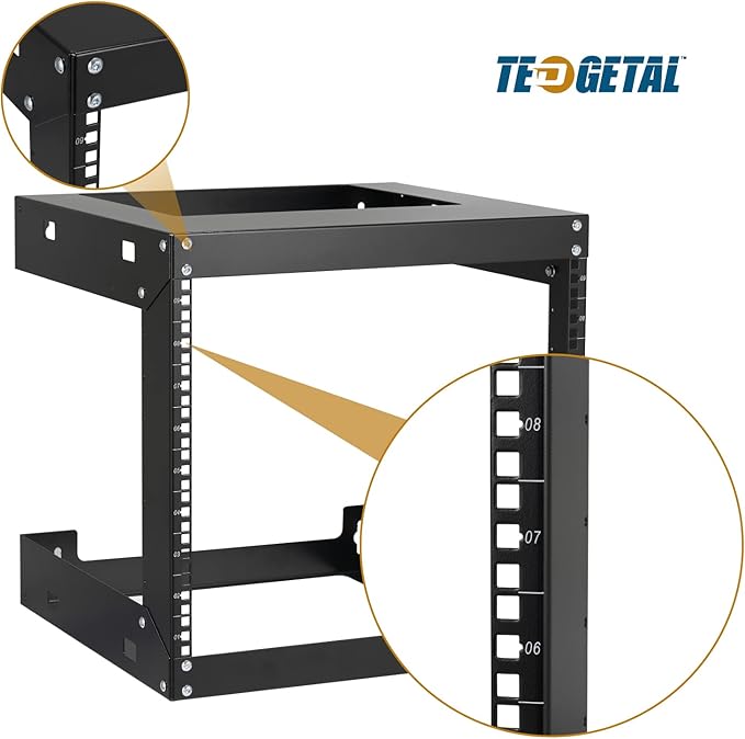 9U Wall Mount Rack Open Frame 19 Inch Server Equipment 2 Post Network Cabinet 18 inches Depth Black by Tedgetal