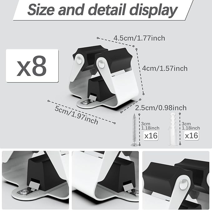 3-H Broom Hanger,Mop Holder Wall Mount 8 Pack, Broom Holder Wall Mount for Hanging and Organizing Shovel,Rake,Brush,Yard Tools in Kitchen,Laundry Room,Bathroom,House(black)