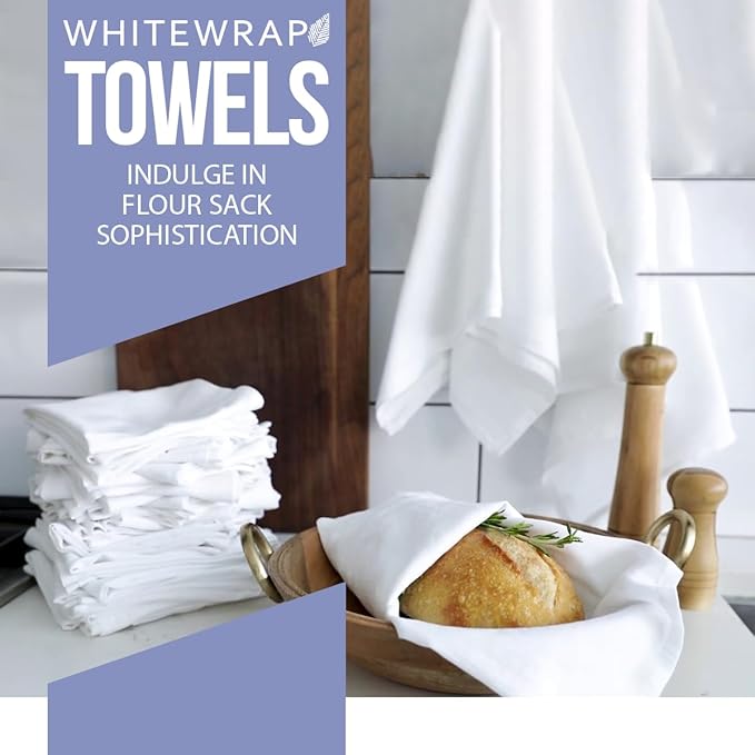 Flour Sack Towels| Tea Towel for Crafts| Kitchen Dish Cotton Blank Towel for Embroidery|Baking Bread Proofing Linen Cover| Thick Absorbent Quick Dry| 6 Pack 28"x28" White